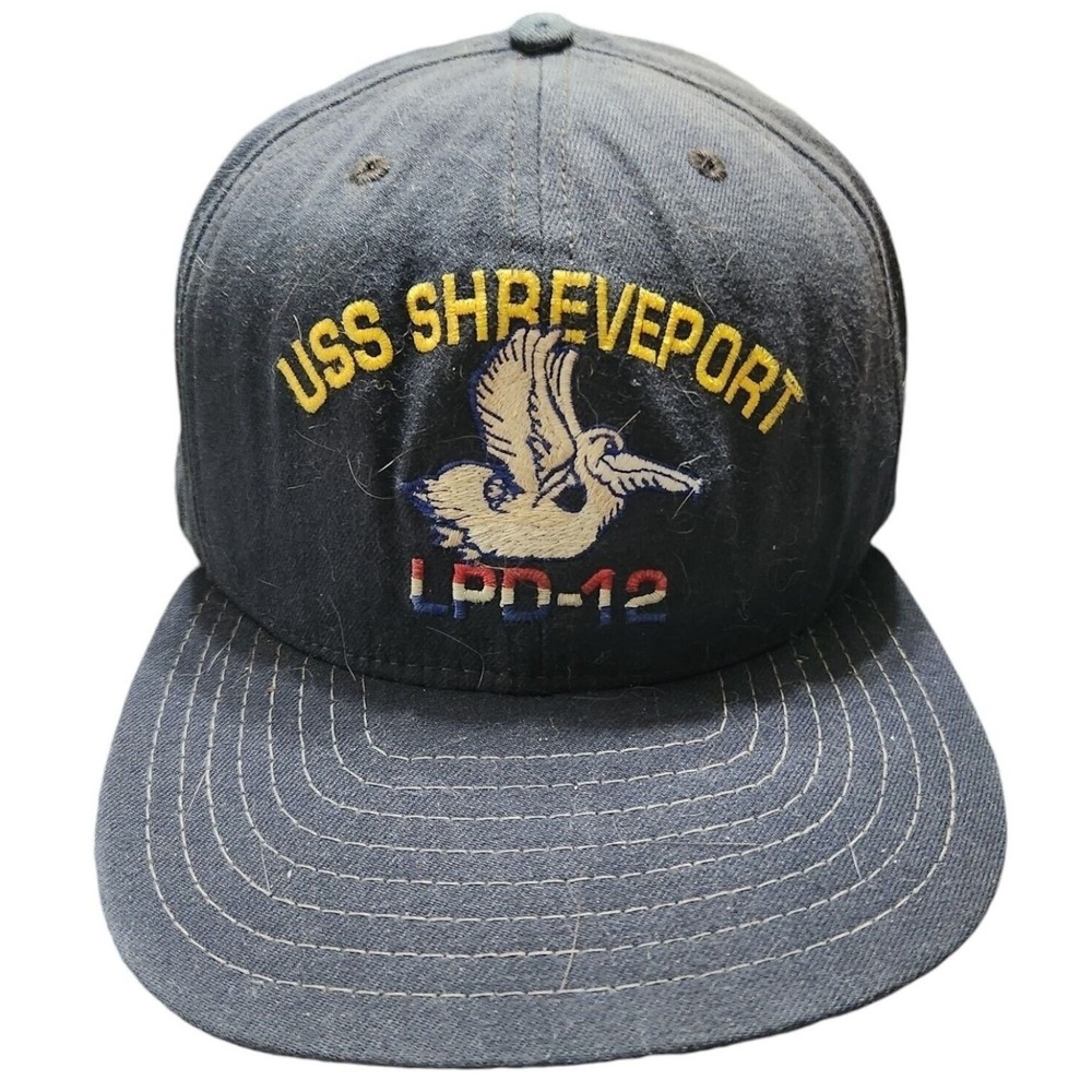 Vintage New Era USS Shreveport LPD-12 Snapback Hat Navy Blue Pelican‎ Navy Ship